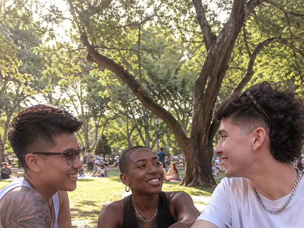 A small group of friends spending time together outdoors